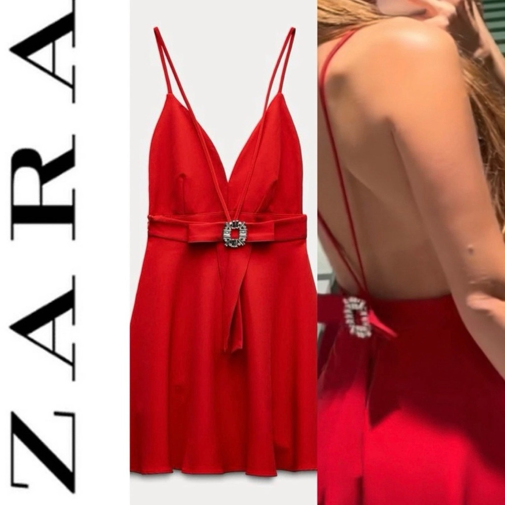 Zara Scarlet Backless Dress with Strappy Design